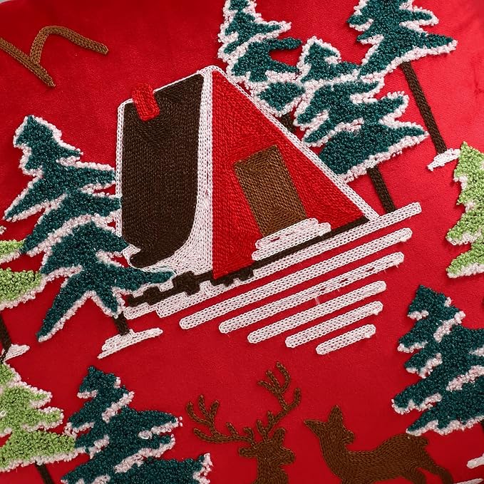 LUOYEHK Red Christmas Pillow Covers 18x18 Set of 2 House and Deer Decorative - Image 5