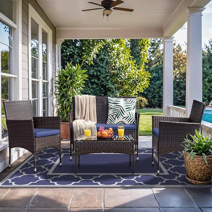 GENIMO Outdoor Rug 5' x 8' Patio Waterproof, Foldable Reversible Plastic Straw - Image 2