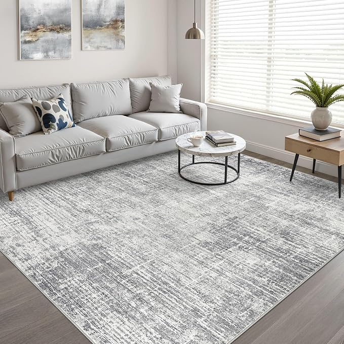 8x10 Area Rugs Living Room: Washable Large Neutral Grey Rug Abstract Soft - Image 6