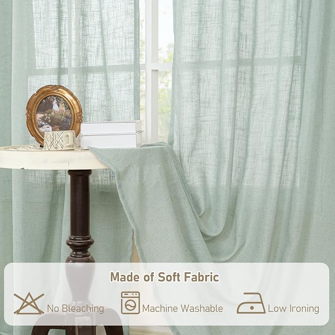 LAMIT 63 Inch Semi Sheer Linen Curtains, Light Filtering Panels Back Tab and - Image 7
