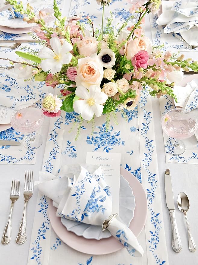 Solino Home Blue Floral Print Table Runner 90 Inches Long - Image 8