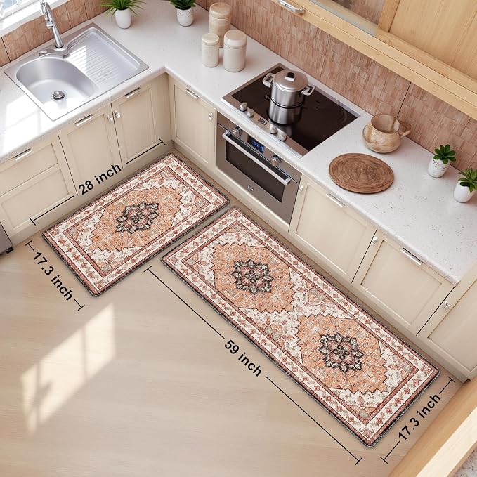 Boho Kitchen Mats for Floor 2 Piece Set Anti Fatigue Cushioned PVC Kitchen Rugs - Image 2