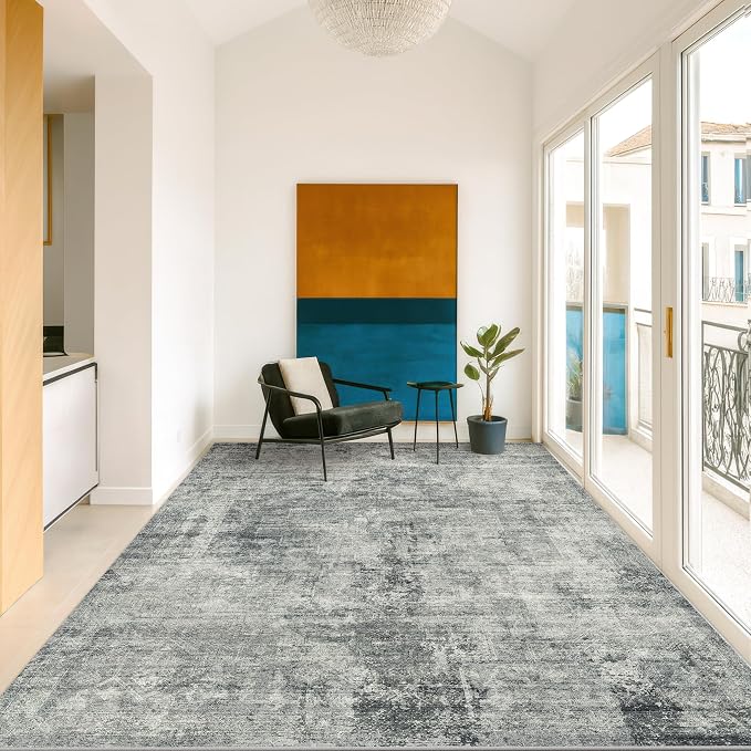 Slate Blue Abstract 5x7 Rug for Office by HazoHaus
