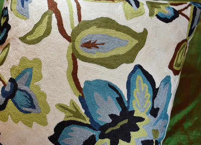 Modern Cream Decorative Floral Pillow Cover Needlepoint White Flower Hand - Image 7