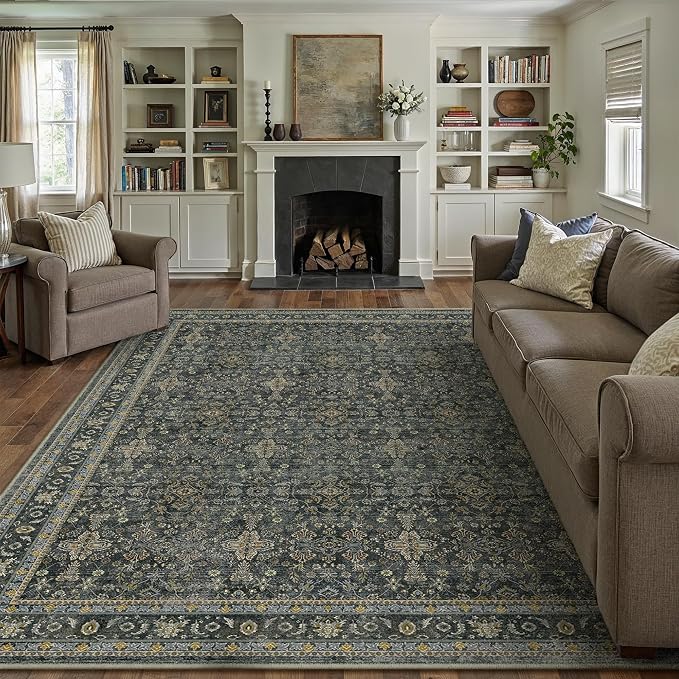 8x10 Area Rug for Living Room Black Vintage Washable Bedroom Carpet Traditional - Image 4