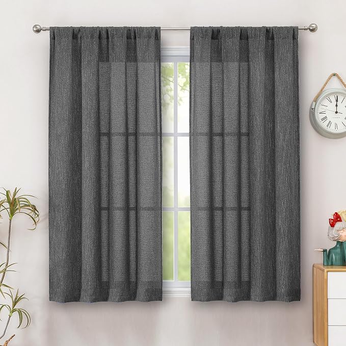 Simplebrand Grey Semi Sheer Faux Linen Textured Curtains 54 Inch Length 2 by Simplebrand