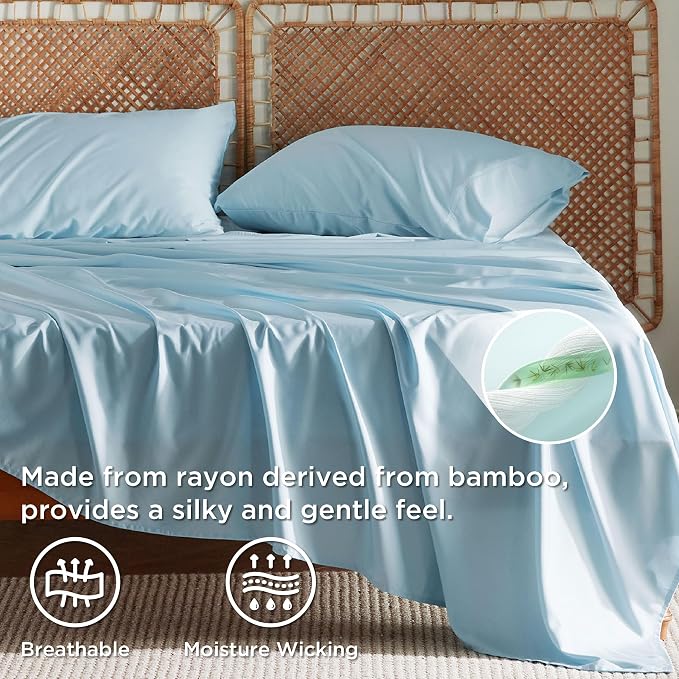 Bedsure California King Sheet Sets, Cooling Sheets, Rayon Derived from Bamboo - Image 3