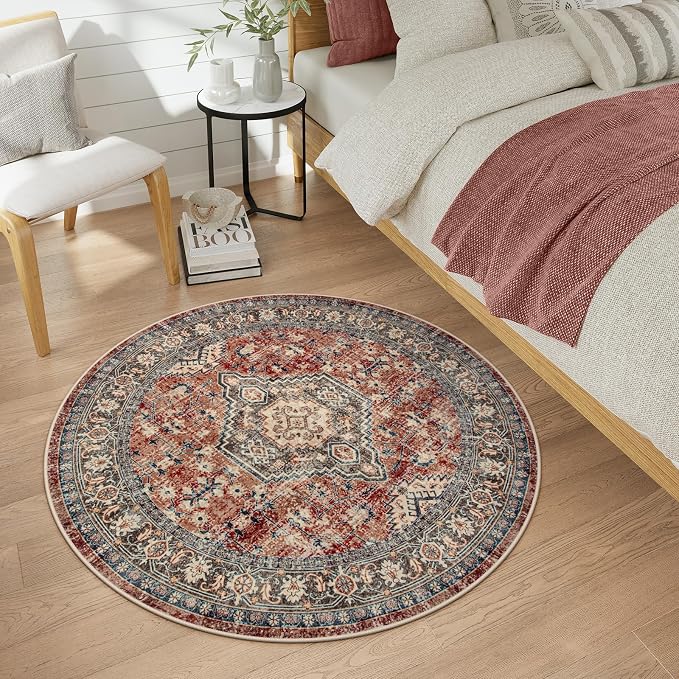 Lahome Oriental Washable Round Rugs, Non-Slip Round Rug 4ft Ultra-Thin - Image 5