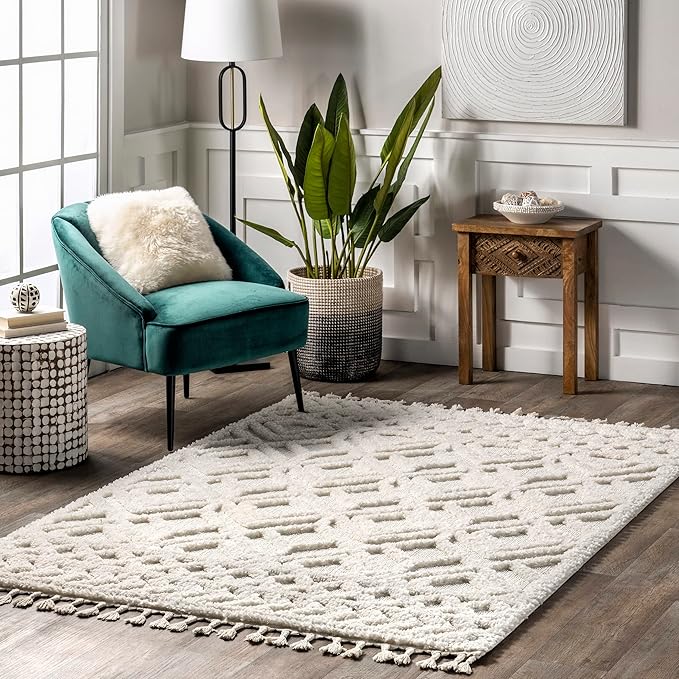 nuLOOM Akia Cream/Ivory, Geometric Lattice, Soft and Textured, High Traffic by nuLOOM