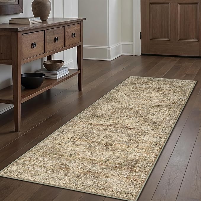 Brown Multi Hallway Runner Rug 2x5 Vintage Washable Distressed Area Carpet - Image 5