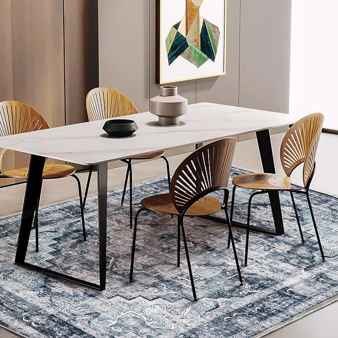 3'x5' Dark Blue Vintage Washable Thin Area Rug Traditional Floor Cover Foldable - Image 2