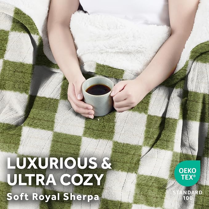 Sunbeam Printed Royal Sherpa Foot Pocket Heated Throw Electric Blanket - Image 4