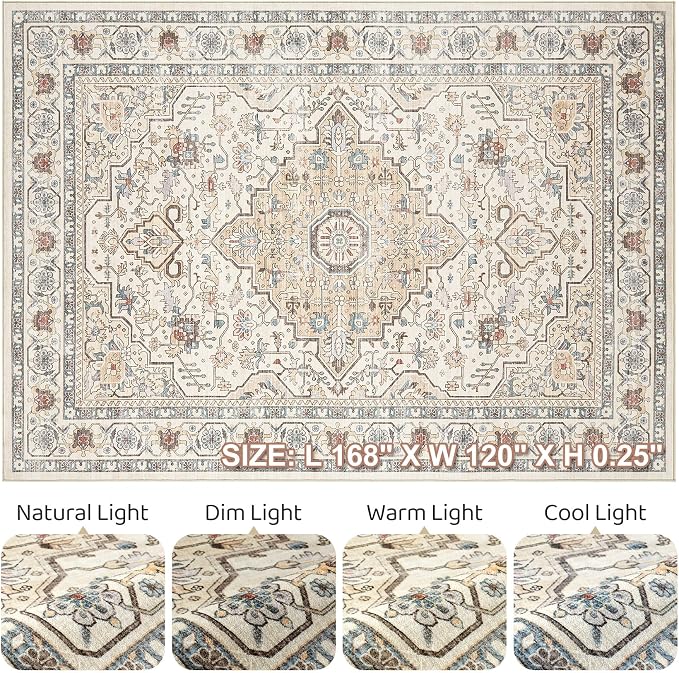 10x14 Area Rugs Living Room: Washable Boho Large Neutral Vintage Soft Rug Stain - Image 9