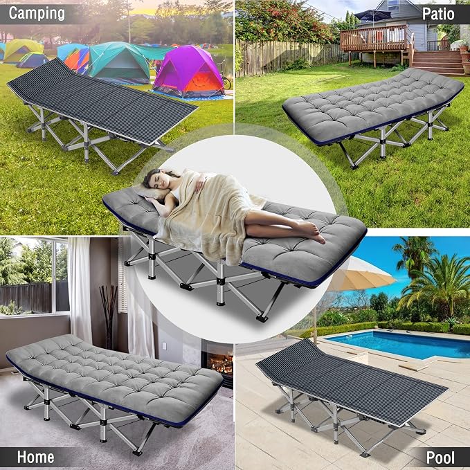 ABORON Camping Cot for Adult 28" Extra Wide, 2PK Heavy-Duty 1200D Oxford Cot - Image 4