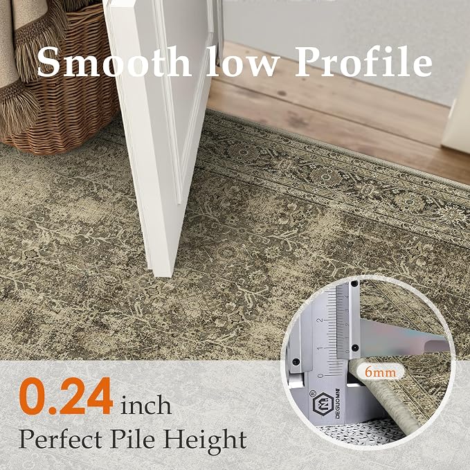 Light Brown 2x8 Vintage Area Rug Hallway Indoor Kitchen Washable Living Room - Image 3