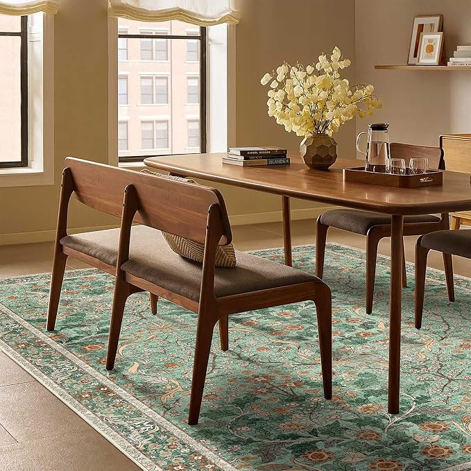 MUJOO Green 5x7 Area Rugs, Floral Washable Rug - Image 4