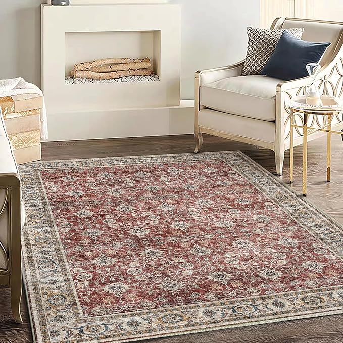 Washable Area Rug 4'x6' Traditional Floor Cover Foldable Thin Rugs Retro by CHAMPLANT