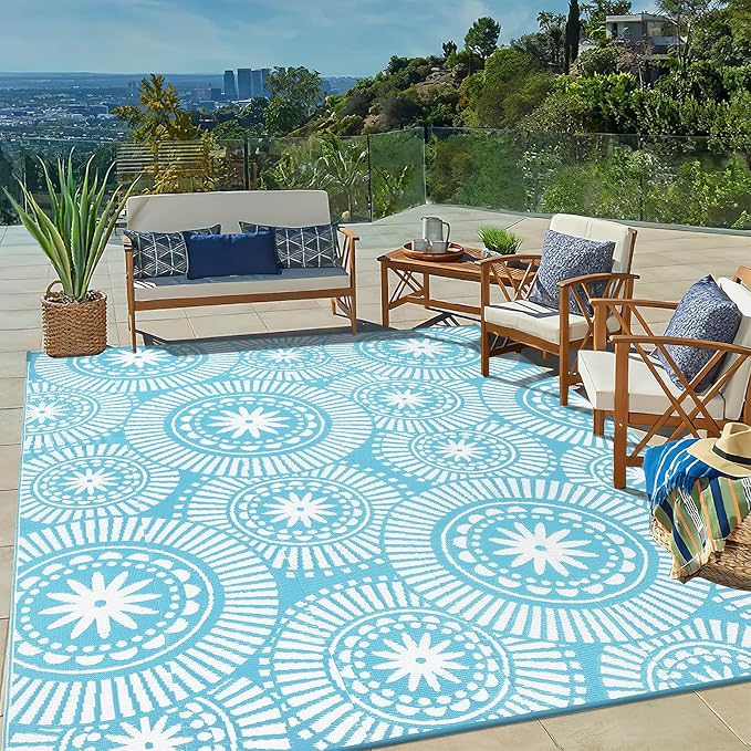Ileading Large Plastic Outdoor Rug 8x10ft Modern Geometric Style Reversible by Ileading