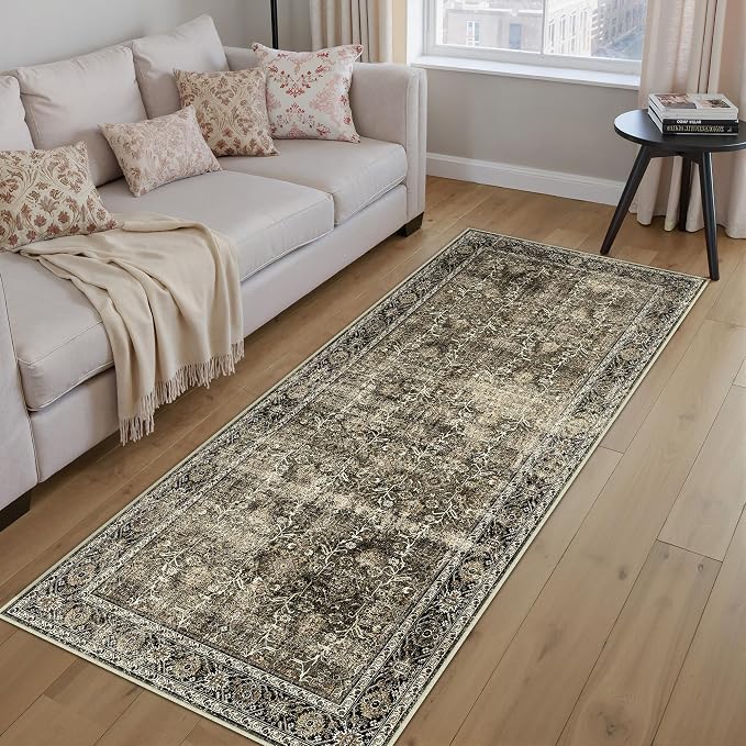 Brown Runner Rug 2x7 Vintage Area Carpet Hallway Long Indoor Kitchen Washable - Image 6