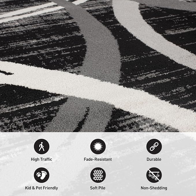 Rugshop Modern Wavy Circles Design Round Rug, Non-Shedding Carpet - Image 7