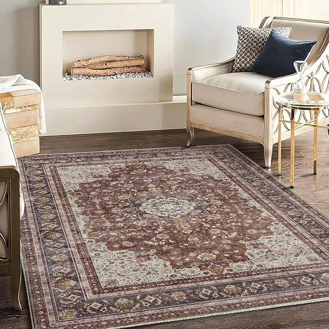 Washable Area Rug 4'x6' Traditional Floor Cover Foldable Thin Rugs Retro by CHAMPLANT
