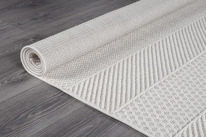 Beverly Rug Micro Loop Area Rug White 5x7 Modern Luxury Soft Boho Geometric - Image 9