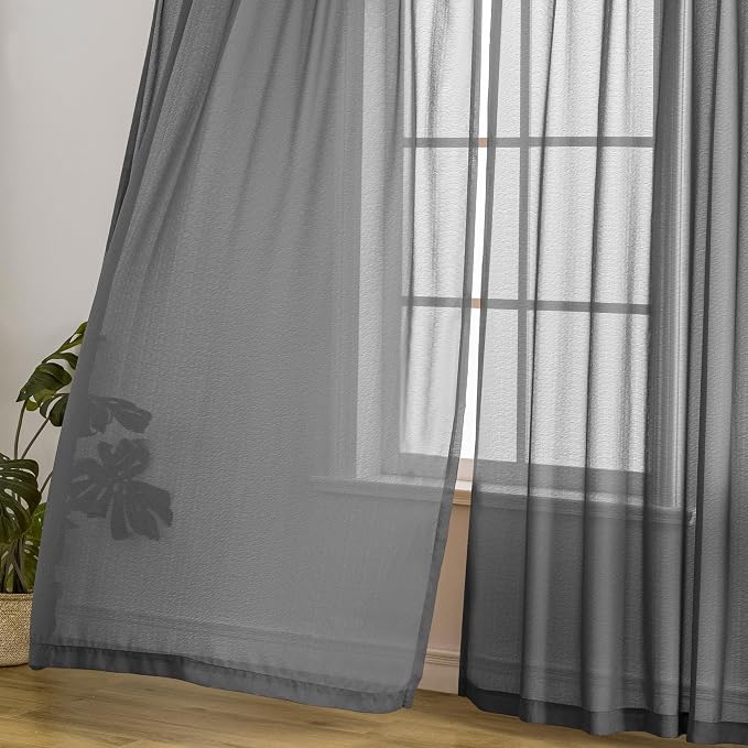 MAIHER Grey Sheer Pleated Curtains 132 Inch Length - Image 7