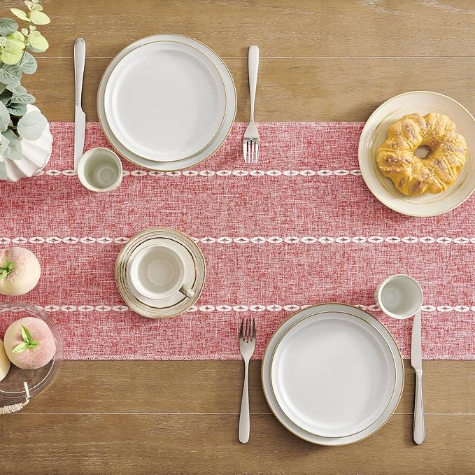 ZeeMart Farmhouse Braided Striped Table Runner, Rustic Red Table Runners 90 - Image 4