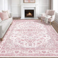Pink Rugs for Bedroom Girls: 8x10 Washable Boho Large Neutral Cute Soft Area by LOONGRUG