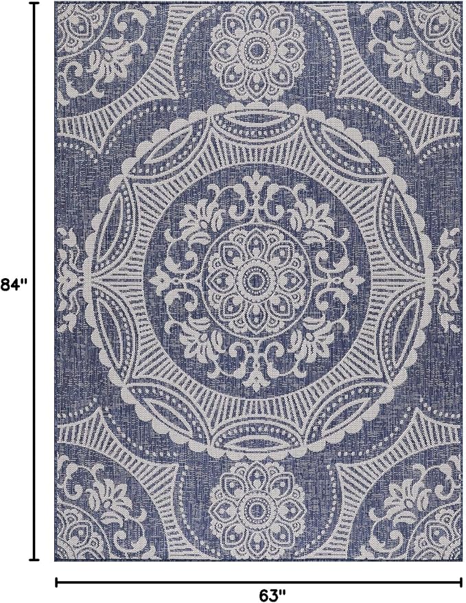 Medallion Outdoor Rug 5x7 Washable Outside Carpet - Image 2