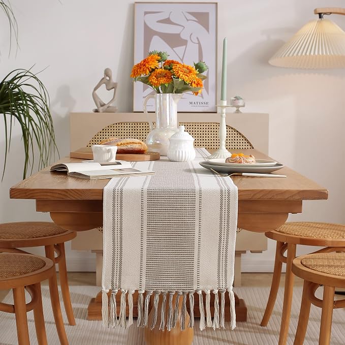 Caflife Boho Table Runner Natural Stripe - Image 4