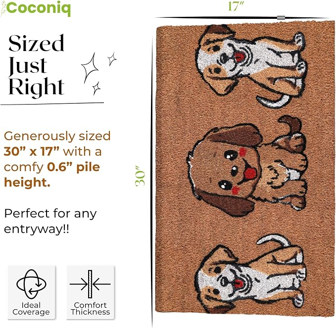 Coir Door Mats 17" X 30", Non-Slip Sturdy, PVC Backed Heavy Duty, The 3 Cute - Image 2