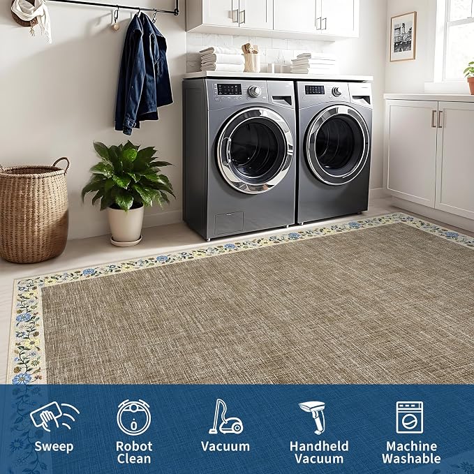 GarveeHome Washable Living Room Rug 9x12 Floral Bordered Area Rugs Soft Thin - Image 8