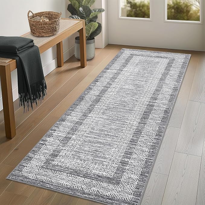 GarveeHome 2x6 Modern Bordered Runner Rug Soft Non Slip Washable Floor Carpet - Image 7