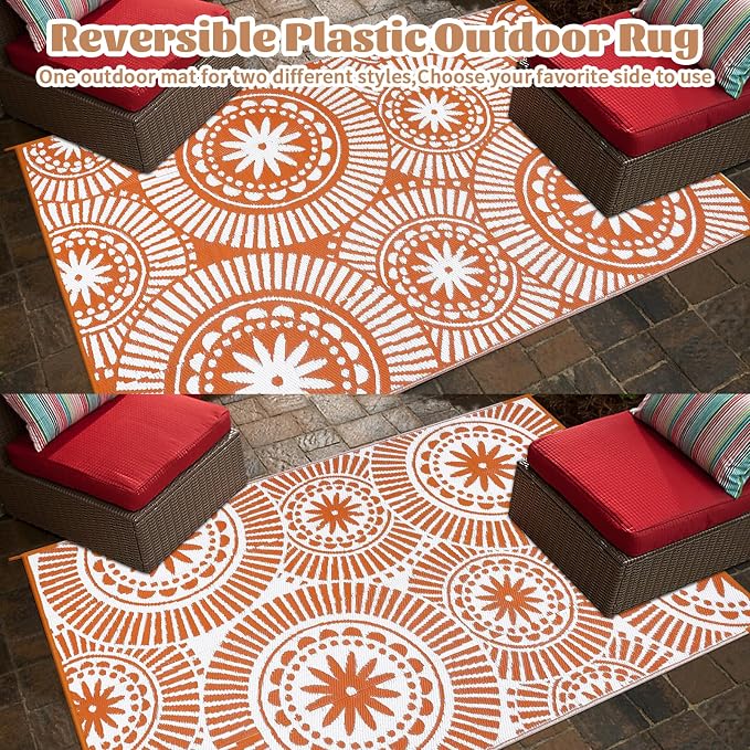 Ileading Large Plastic Outdoor Rug 9x12ft Modern Geometric Style Reversible - Image 4
