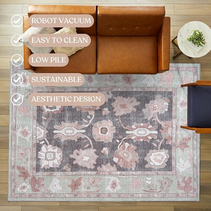 Fame Living Green Oushak Runner Rug, Modern Runners, Small Throw Rugs, Short - Image 3
