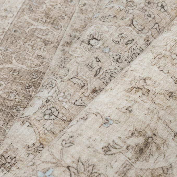 Beige Area Rug 8x10 for Living Room Washable Vintage Carpet Low Pile Non Slip - Image 6