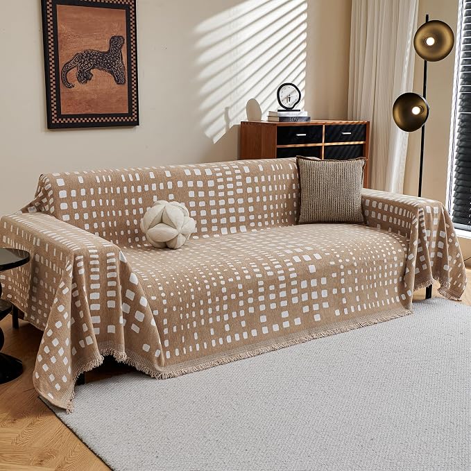 MEETSKY Boho Couch Cover Sofa Covers, Chenille Geometric Khaki Couch Covers by MEETSKY