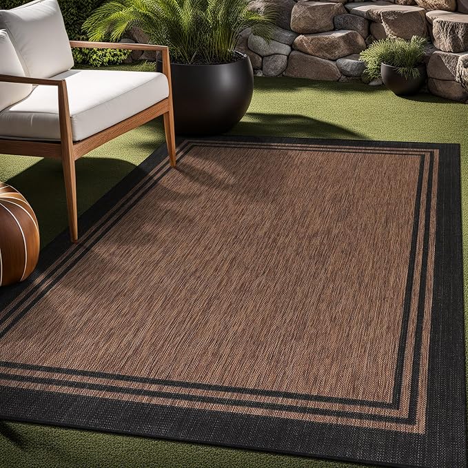 Bordered Outdoor Rug 5x7 Washable Outside Carpet - Image 9