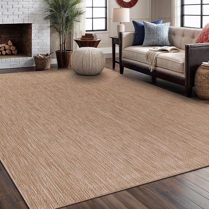 Washable Indoor Outdoor Rug 6x9 Weather Resistant Area Rugs Modern Solid Jute - Image 6