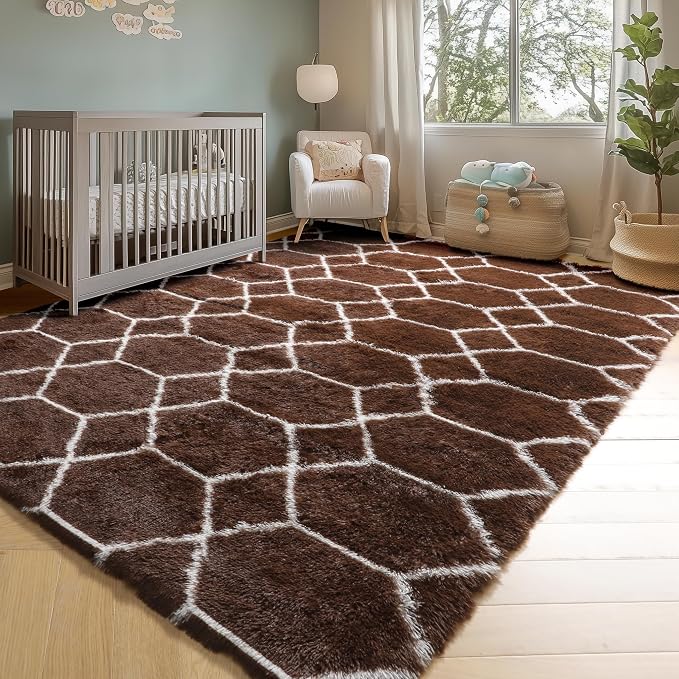 ONASAR 6x9 Area Rugs for Living Room Bedroom, Washable Large Fluffy Brown and - Image 6