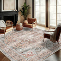 Washable Area Rug 10'x14' Light Cyan and Light red Retro Flowers Boho Design by CHAMPLANT