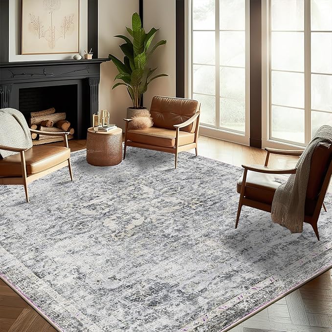 Washable Area Rug 9'x12' Retro Boho Design Non-Shedding Easy Care Ideal by CHAMPLANT
