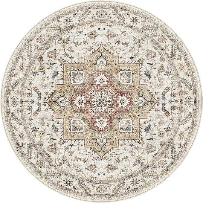 5ft Round Vintage Living Room Area Rug - Image 8