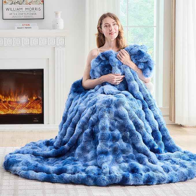 Lotus Karen Faux Fur Throw Blanket Tie-Dye Blue by LotusKaren
