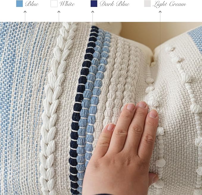 BlissBlush Coastal Blue Boho Decorative Throw Pillow Cover 22x22 Modern - Image 3