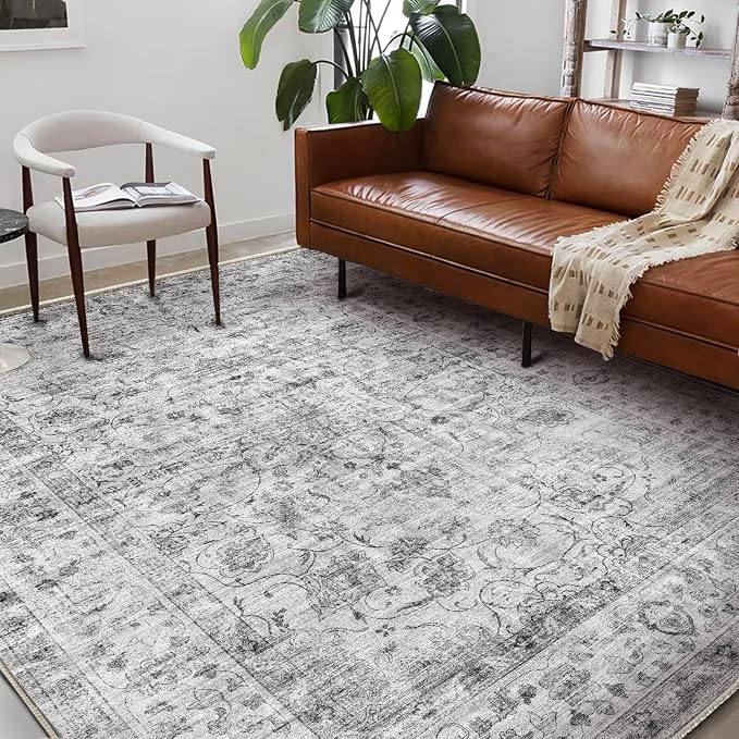 Washable Area Rug 8'x10' Retro Boho Design Non-Shedding Non-Slip Easy Care Ideal - Image 2
