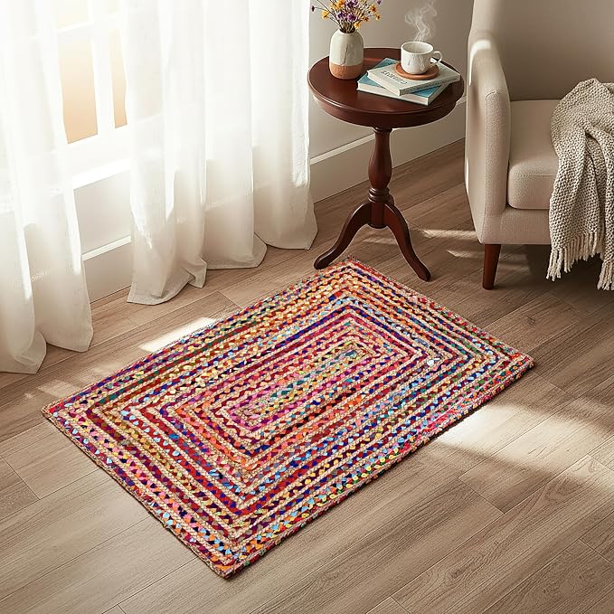 Ramanta Home Jute Chindi Braided Rug Boho 24x36 Inch Natural Multi Farmhouse - Image 5