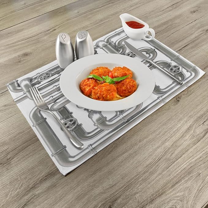 Ambesonne Industrial Place Mats Set of 4, Maze of Pipelines Faucets and Valve - Image 2