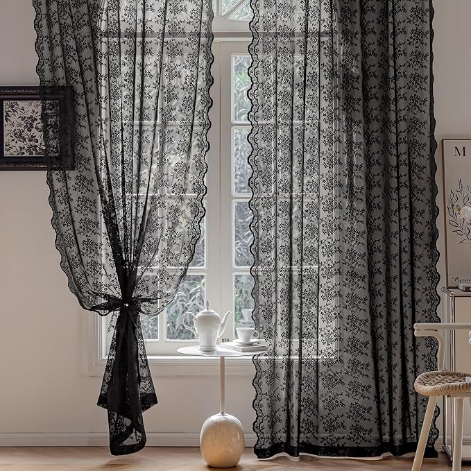 Anmao Vintage Lace Kitchen Curtains 36 Inches Long 2 Panels, Romantic Semi - Image 4